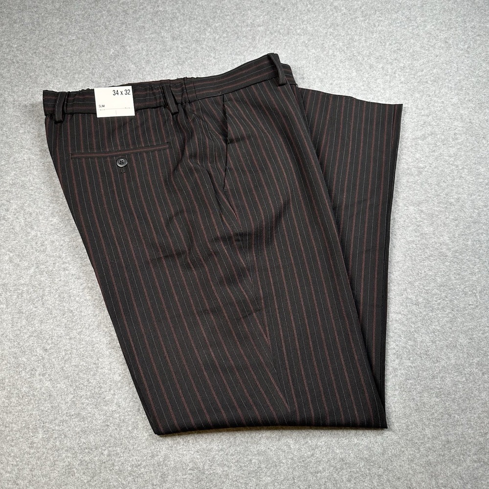 Express Slim Fit Pinstripe Mens Dress Pants 34x32(30) Black Red Stretch NWT - Picture 1 of 9